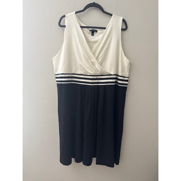 Lands’ End Black/Cream Fit & Flare Cross Front Pique Dress, Women’s Plus 3X - Picture 1 of 6